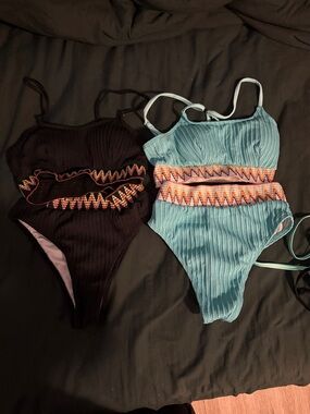 Kids One-Piece Swimsuit with Zigzag Accent - Blue